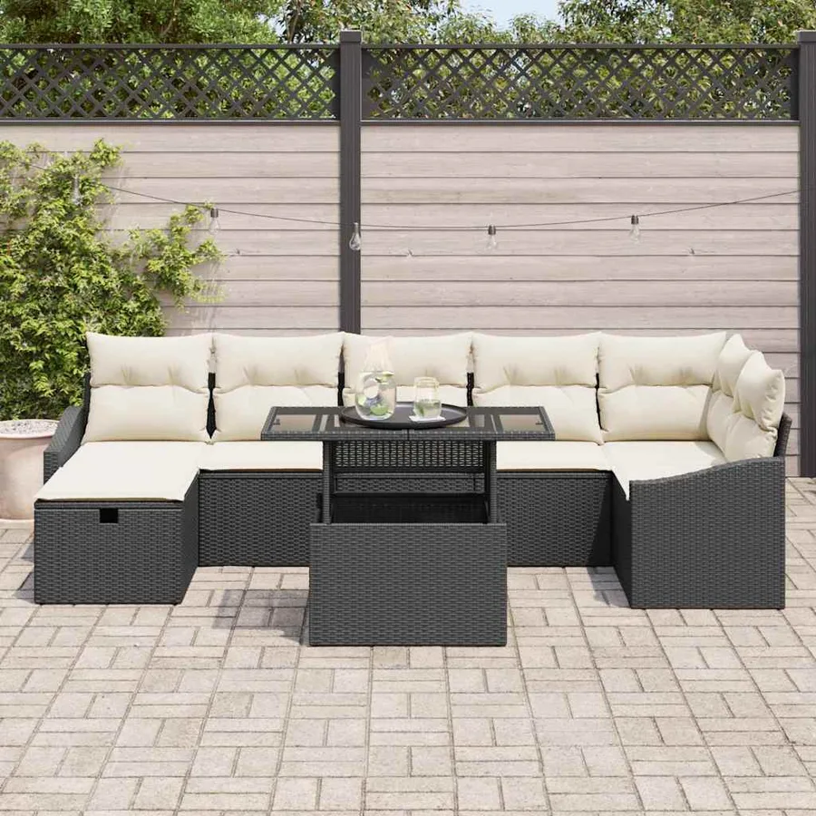 Ensemble de canapé de jardin avec coussin 8 pcs Noir Poly rotin - 3