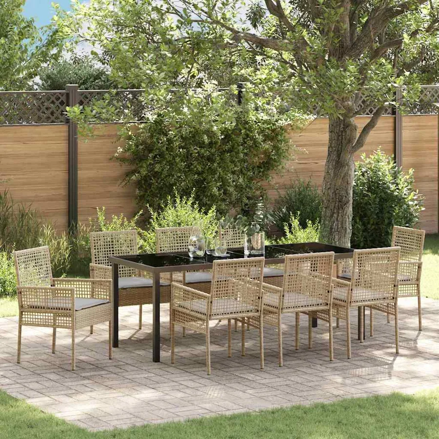 Ensemble de salle à manger pour jardin 9 pcs Beige polyrotin