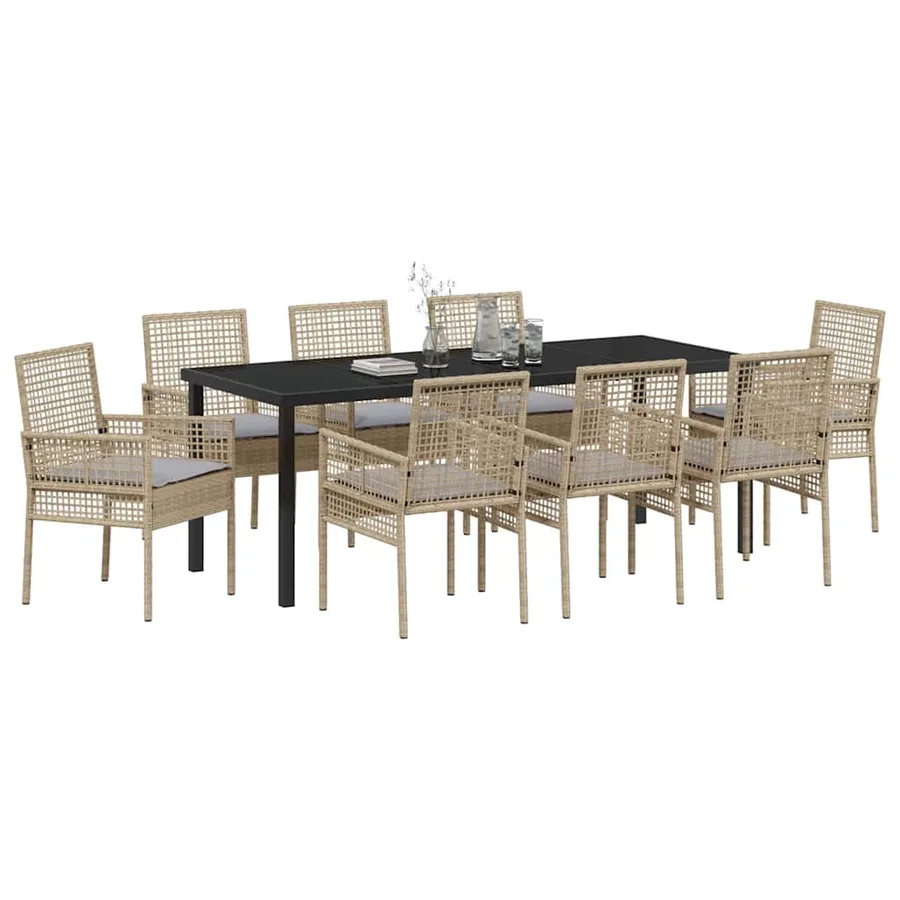 Ensemble de salle à manger pour jardin 9 pcs Beige polyrotin - 3