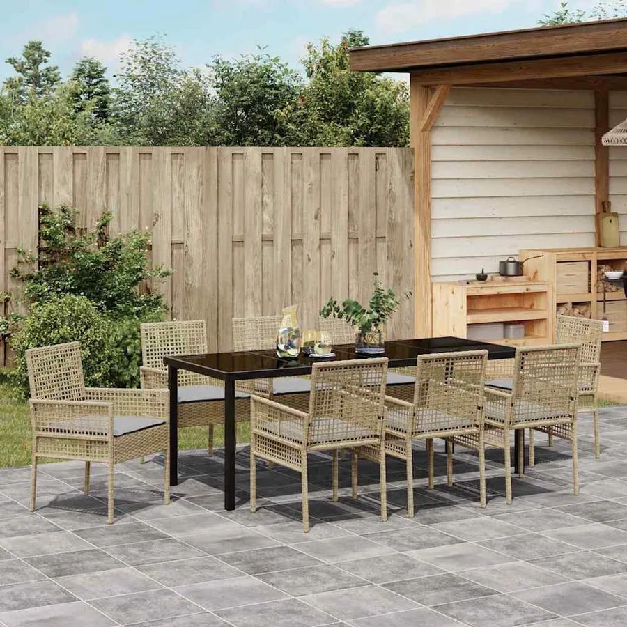 Ensemble de salle à manger pour jardin 9 pcs Beige polyrotin - 4