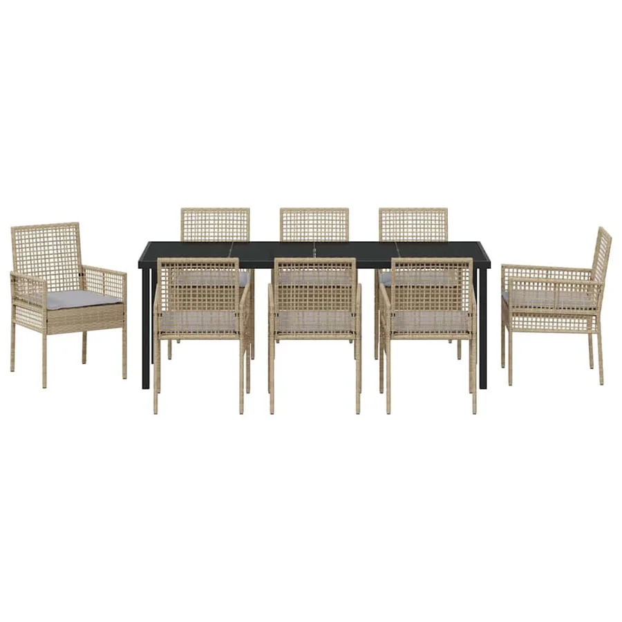 Ensemble de salle à manger pour jardin 9 pcs Beige polyrotin - 7