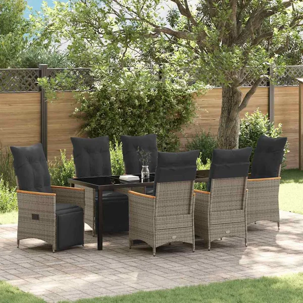 Ensemble de salle à manger pour jardin 7 pcs Gris polyrotin