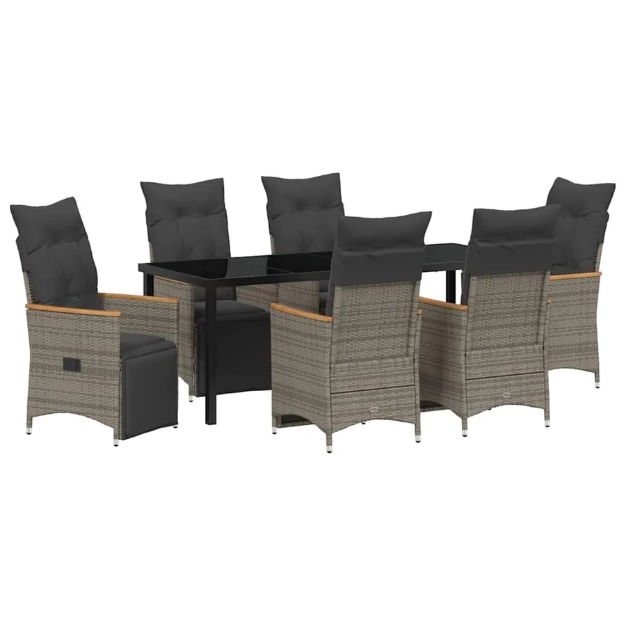 Ensemble de salle à manger pour jardin 7 pcs Gris polyrotin - 2