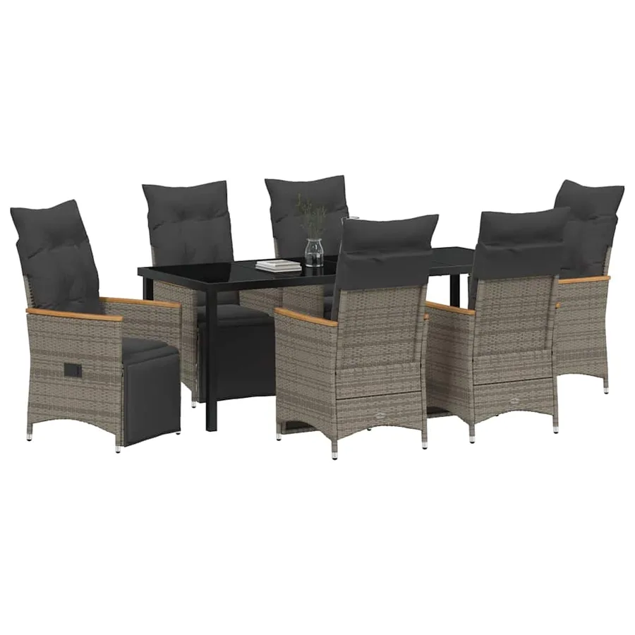Ensemble de salle à manger pour jardin 7 pcs Gris polyrotin - 3