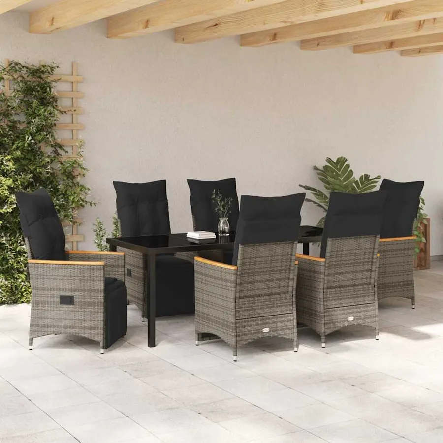 Ensemble de salle à manger pour jardin 7 pcs Gris polyrotin - 4