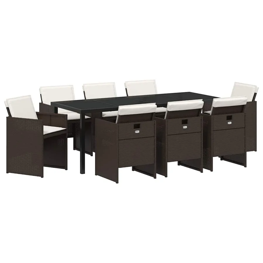 Ensemble de salle à manger pour jardin 9 pcs Marron polyrotin - 2