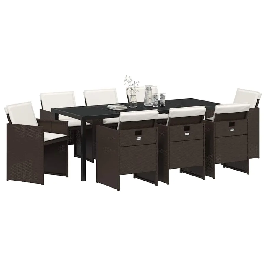 Ensemble de salle à manger pour jardin 9 pcs Marron polyrotin - 3