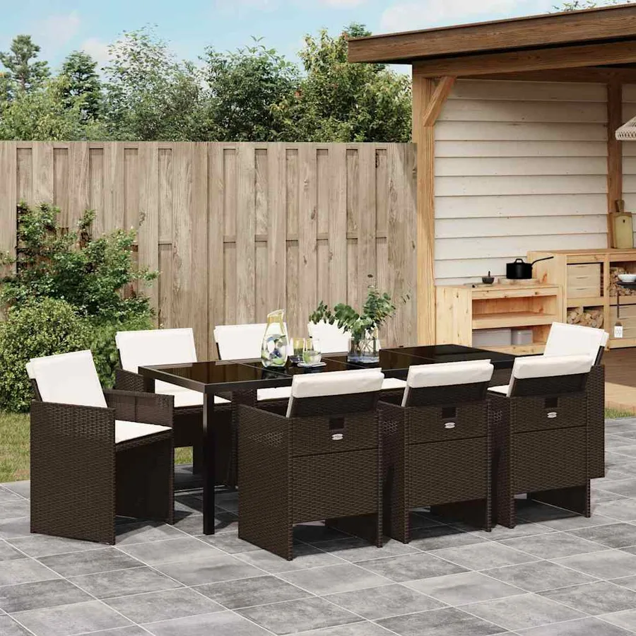 Ensemble de salle à manger pour jardin 9 pcs Marron polyrotin - 4