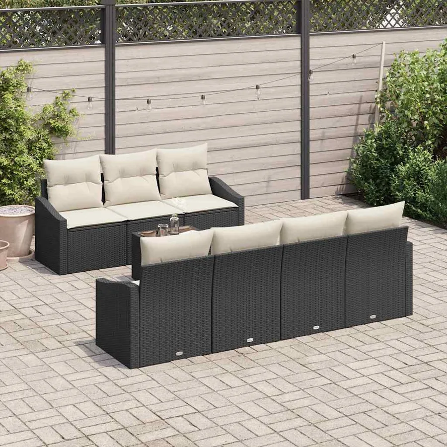 Ensemble de Canapés avec coussin 8 pcs Noir et Crème polyrotin - 3