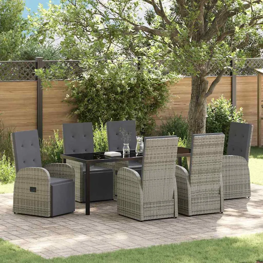 Ensemble de salle à manger pour jardin 7 pcs Gris polyrotin