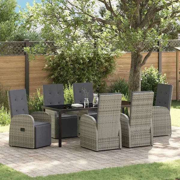 Ensemble de salle à manger pour jardin 7 pcs Gris polyrotin