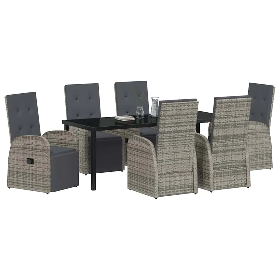 Ensemble de salle à manger pour jardin 7 pcs Gris polyrotin - 3