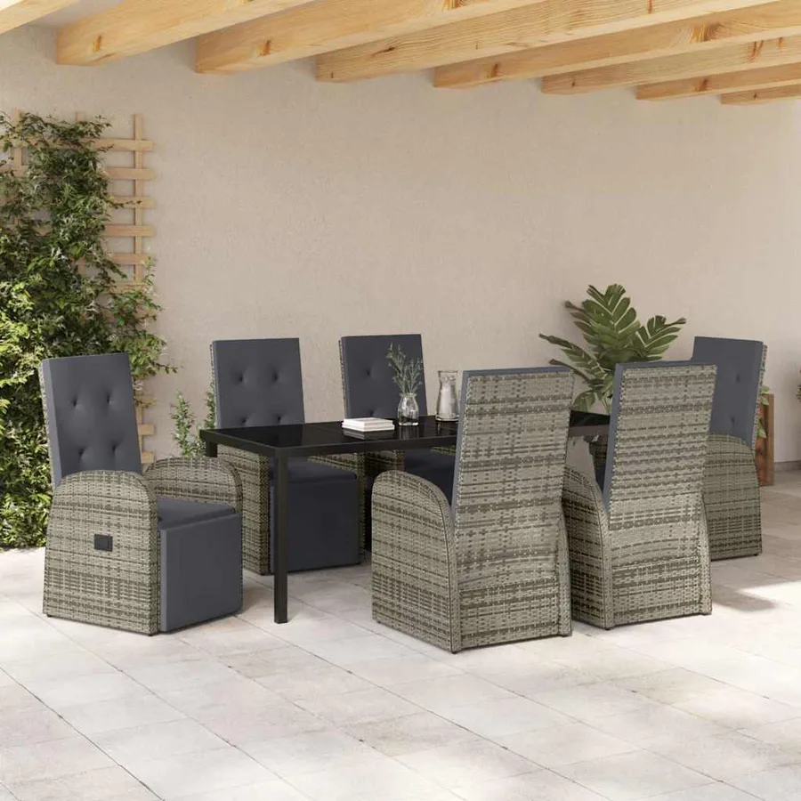 Ensemble de salle à manger pour jardin 7 pcs Gris polyrotin - 4