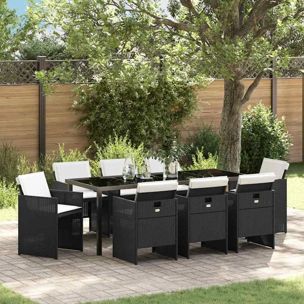 Ensemble de salle à manger pour jardin 9 pcs Noir polyrotin