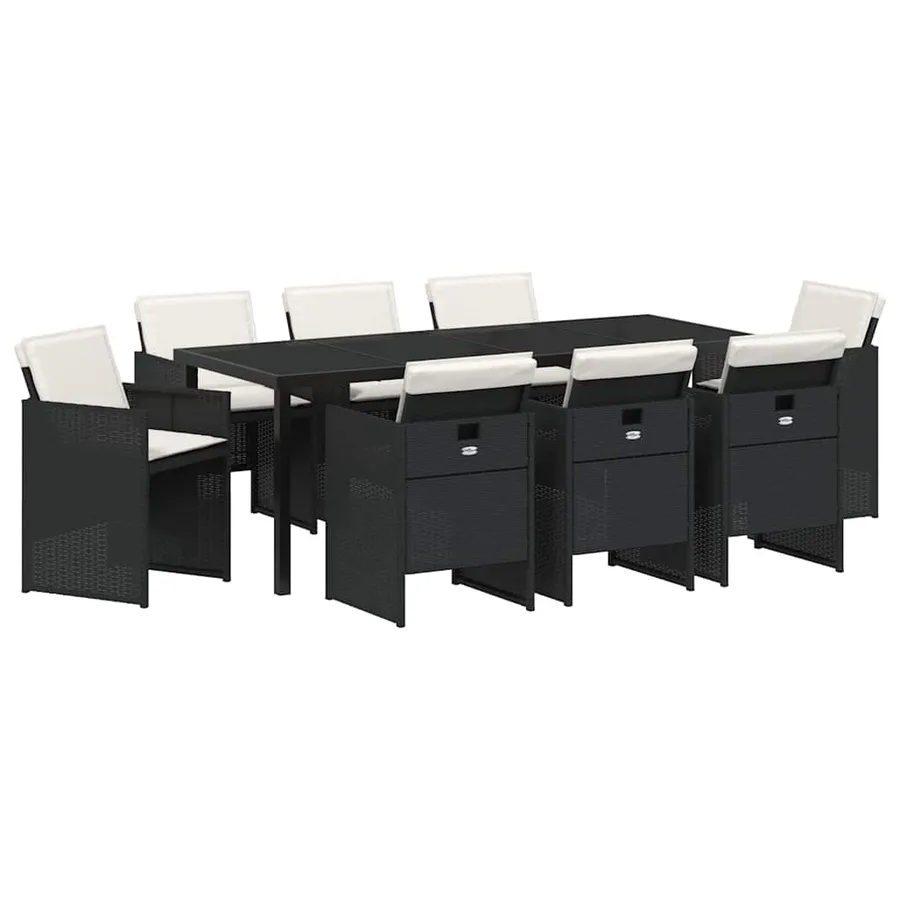Ensemble de salle à manger pour jardin 9 pcs Noir polyrotin - 2