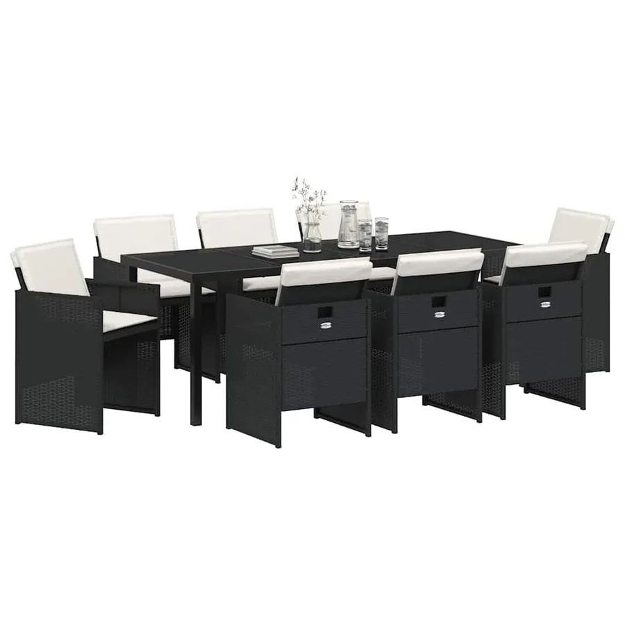 Ensemble de salle à manger pour jardin 9 pcs Noir polyrotin - 3