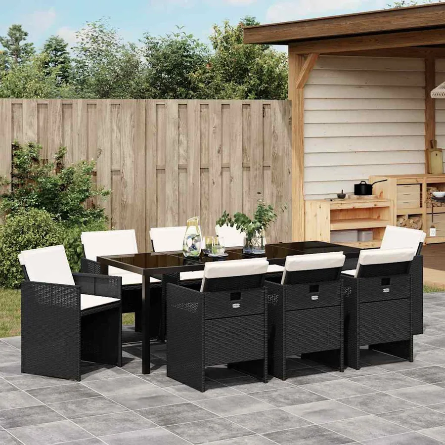 Ensemble de salle à manger pour jardin 9 pcs Noir polyrotin - 4