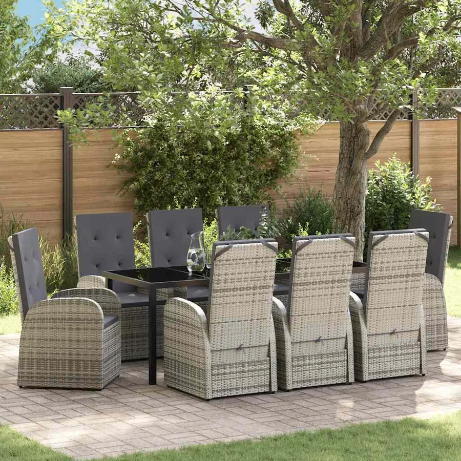 Ensemble de salle à manger pour jardin 9 pcs Gris polyrotin