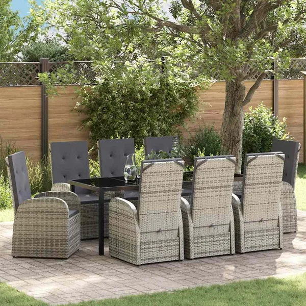 Ensemble de salle à manger pour jardin 9 pcs Gris polyrotin