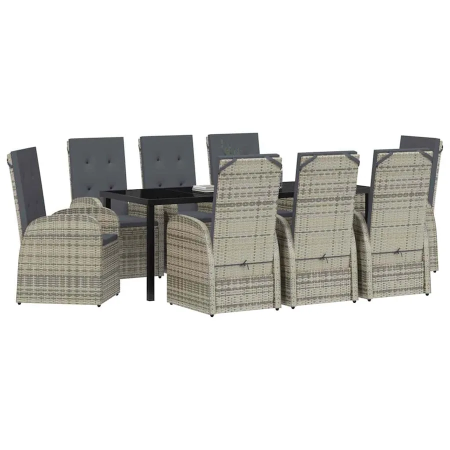 Ensemble de salle à manger pour jardin 9 pcs Gris polyrotin - 3