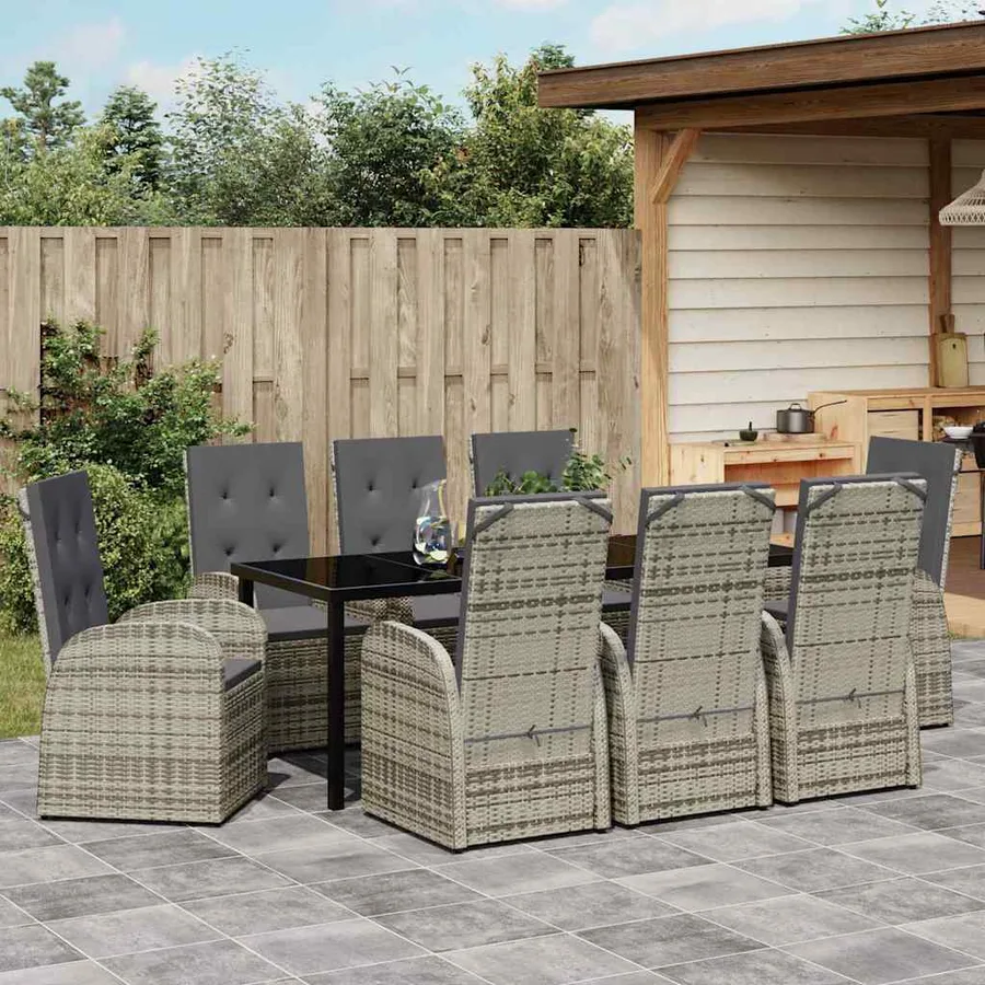 Ensemble de salle à manger pour jardin 9 pcs Gris polyrotin - 4