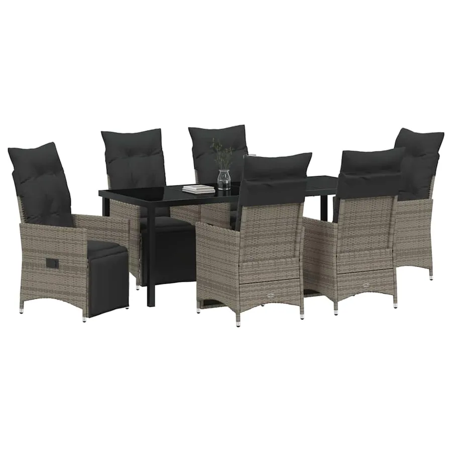 Ensemble de salle à manger pour jardin 7 pcs Gris polyrotin - 2