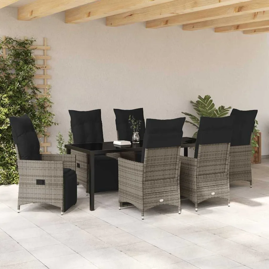 Ensemble de salle à manger pour jardin 7 pcs Gris polyrotin - 4