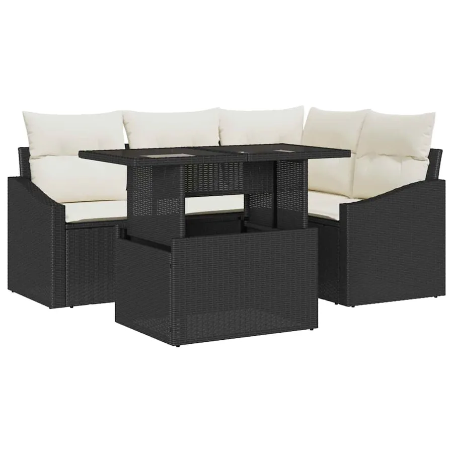 Ensemble de canapé de jardin 5 pcs Noir et Crème polyrotin - 2