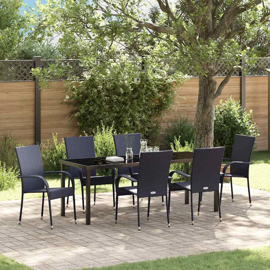 Ensemble de salle à manger pour jardin 7 pcs Noir