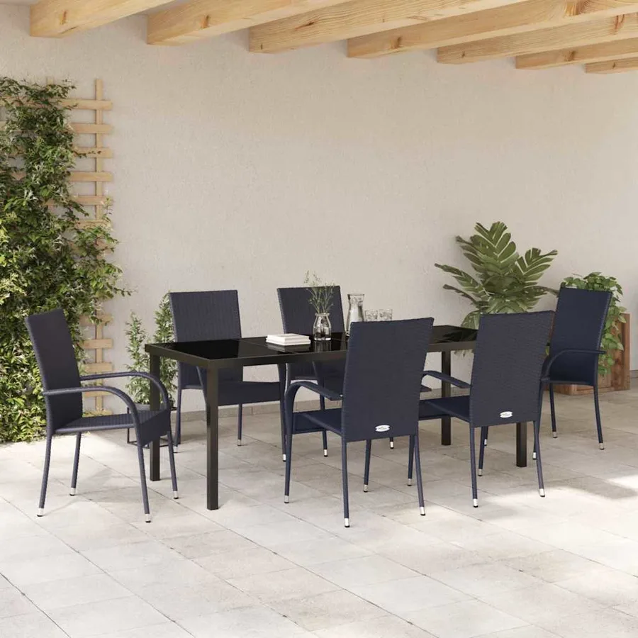 Ensemble de salle à manger pour jardin 7 pcs Noir - 4