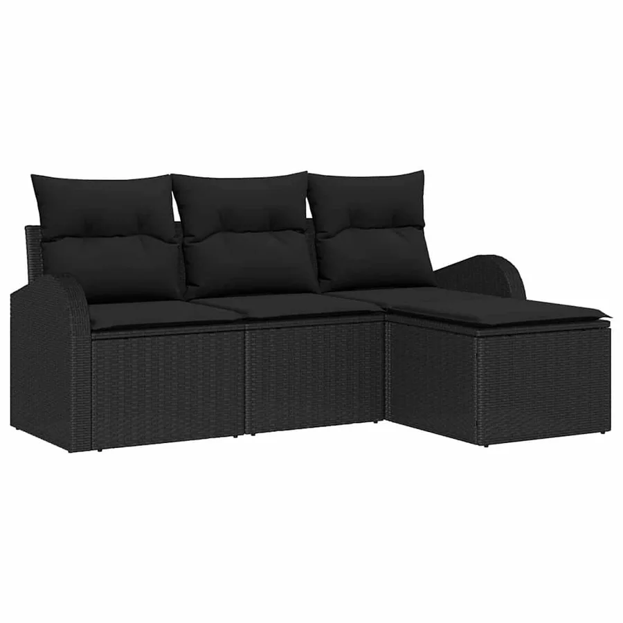Ensemble de Canapés avec coussin 4 pcs Noir polyrotin - 2