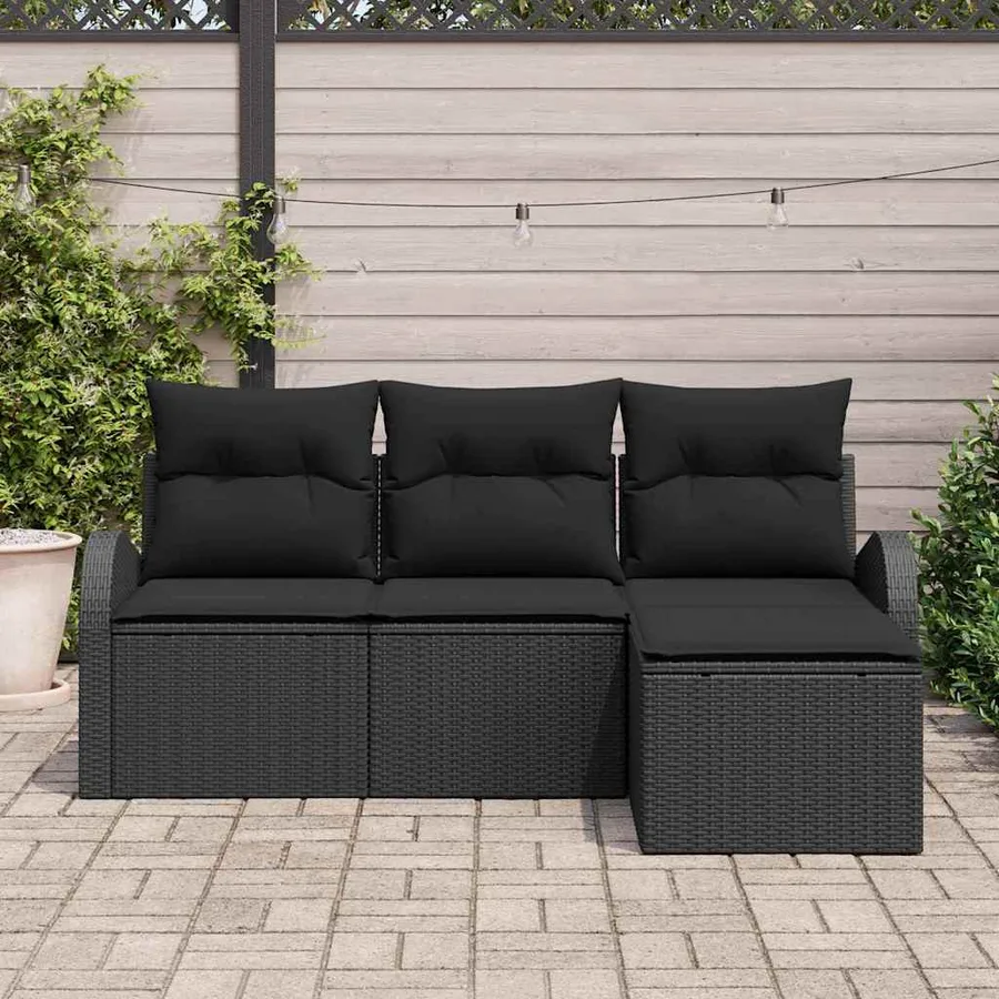 Ensemble de Canapés avec coussin 4 pcs Noir polyrotin - 3