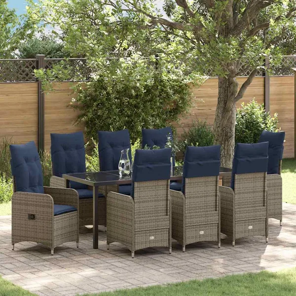 Ensemble de salle à manger pour jardin 9 pcs Noir polyrotin