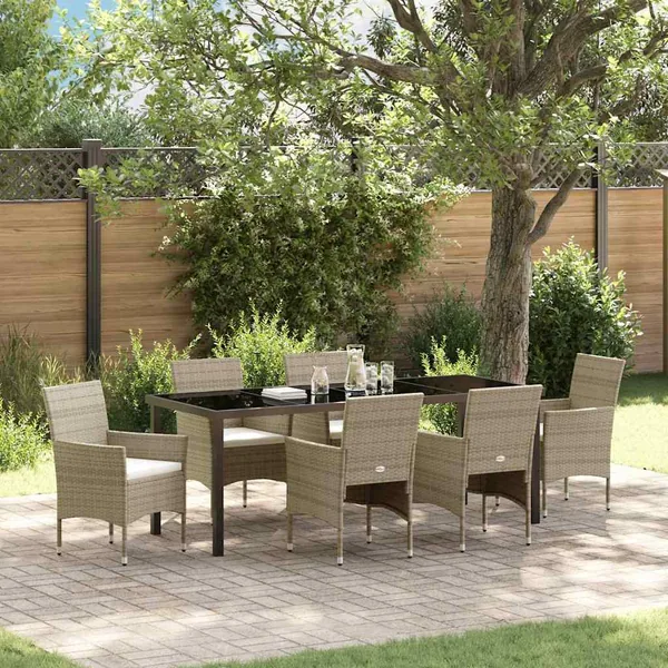 Ensemble de salle à manger pour jardin 7 pcs Beige polyrotin