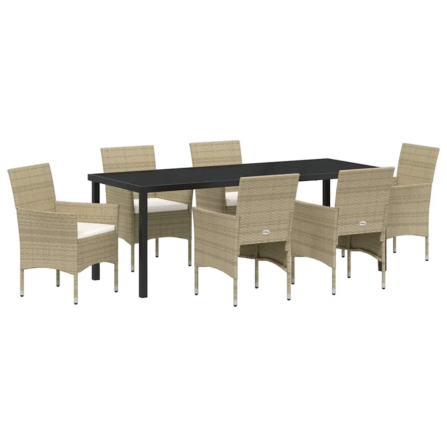 Ensemble de salle à manger pour jardin 7 pcs Beige polyrotin - 2
