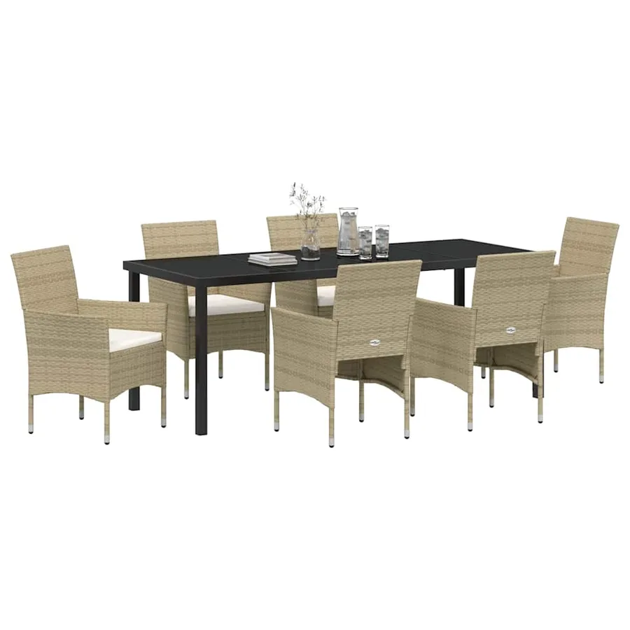 Ensemble de salle à manger pour jardin 7 pcs Beige polyrotin - 3