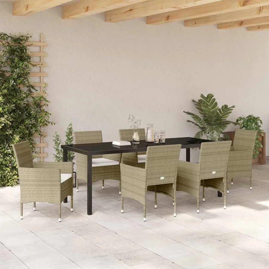 Ensemble de salle à manger pour jardin 7 pcs Beige polyrotin - 4