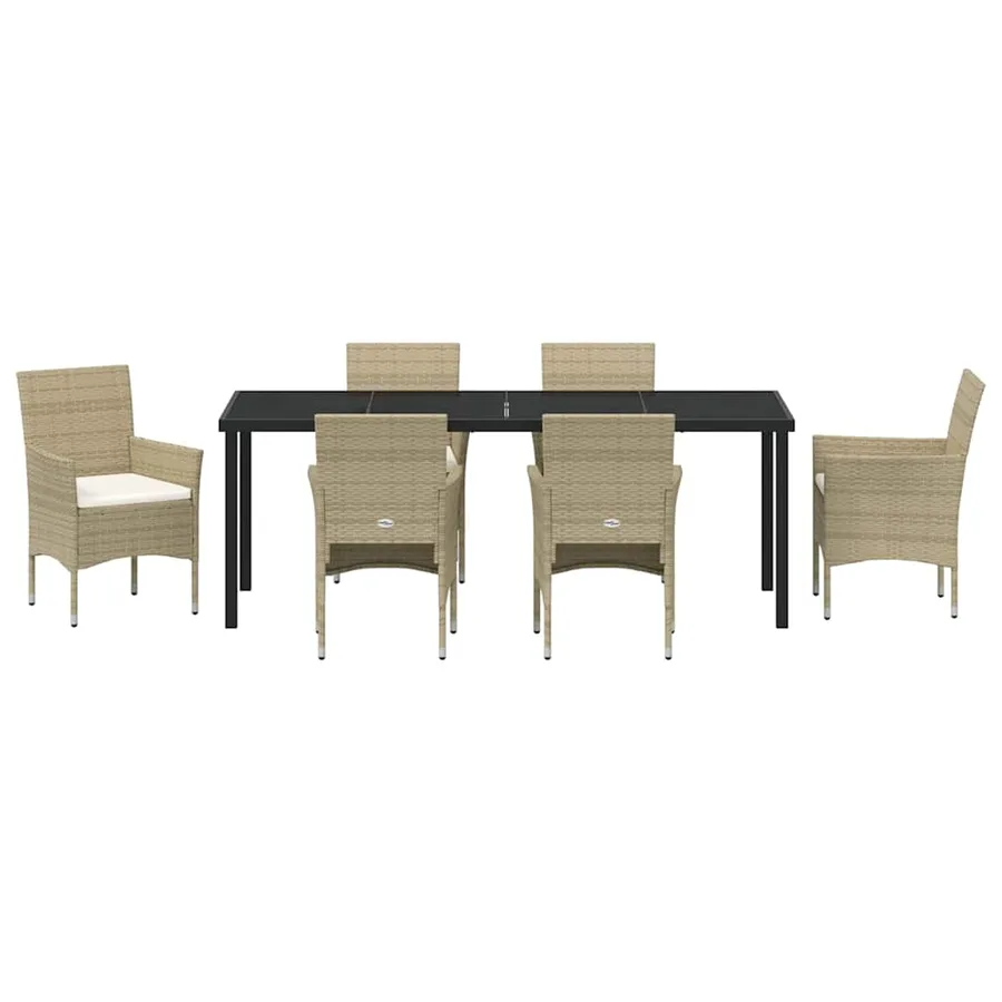 Ensemble de salle à manger pour jardin 7 pcs Beige polyrotin - 7