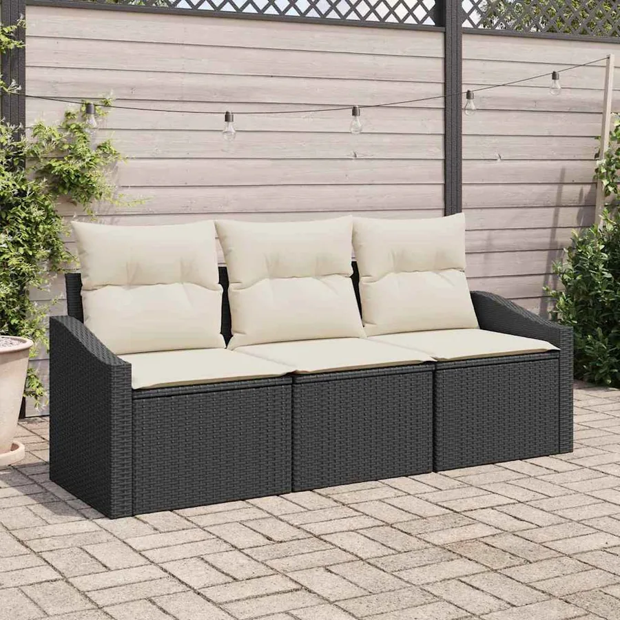 Ensemble de Canapés avec coussin 3 pcs Noir polyrotin