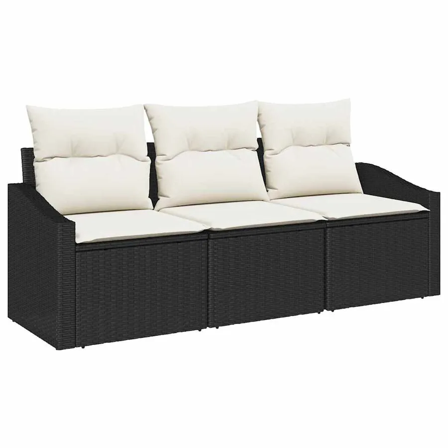 Ensemble de Canapés avec coussin 3 pcs Noir polyrotin - 2