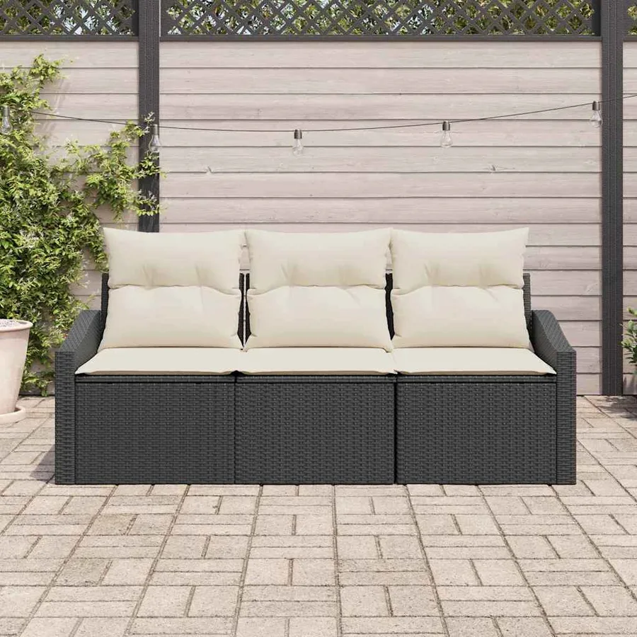 Ensemble de Canapés avec coussin 3 pcs Noir polyrotin - 3