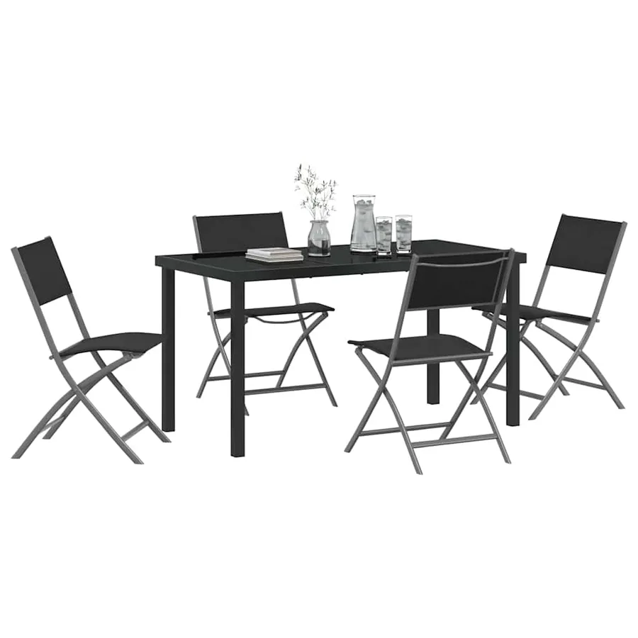 Ensemble de salle à manger pour jardin 5 pcs Noir - 3
