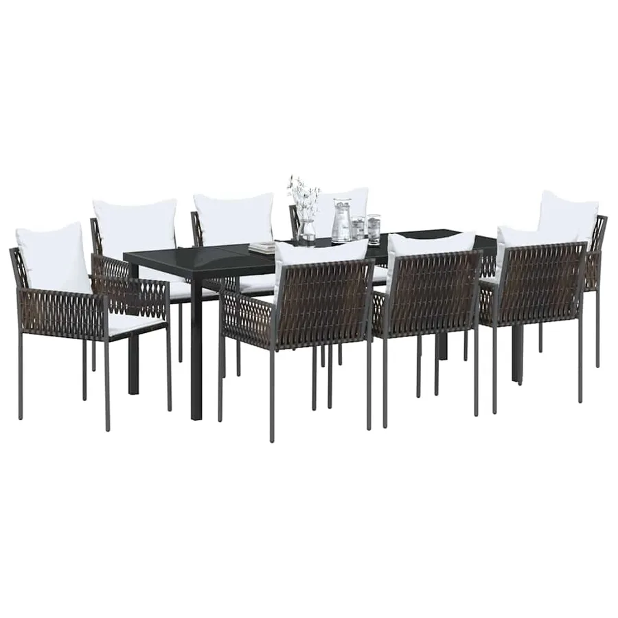 Ensemble de salle à manger pour jardin 9 pcs Marron et Noir - 3