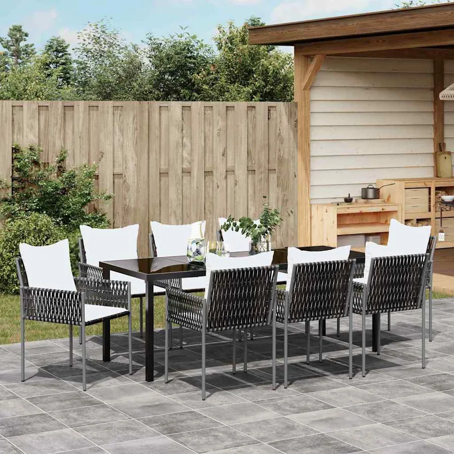 Ensemble de salle à manger pour jardin 9 pcs Marron et Noir - 4