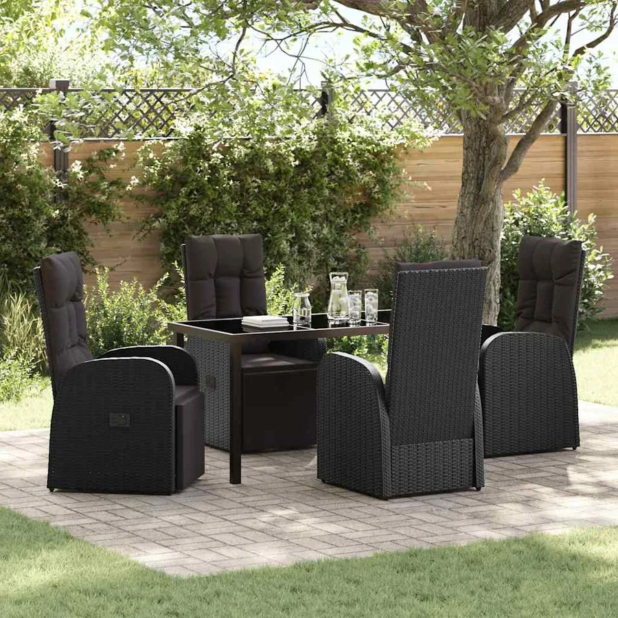Ensemble de salle à manger pour jardin 5 pcs Noir polyrotin