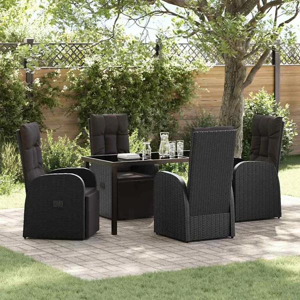 Ensemble de salle à manger pour jardin 5 pcs Noir polyrotin
