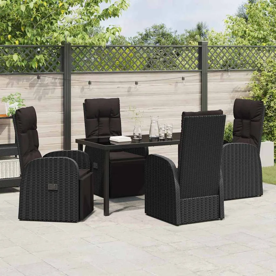 Ensemble de salle à manger pour jardin 5 pcs Noir polyrotin - 4