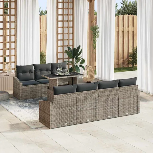Ensemble de canapé de jardin avec coussin 8 pcs Gris polyrotin