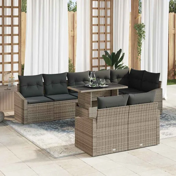 Ensemble de canapé de jardin avec coussin 9 pcs Gris polyrotin