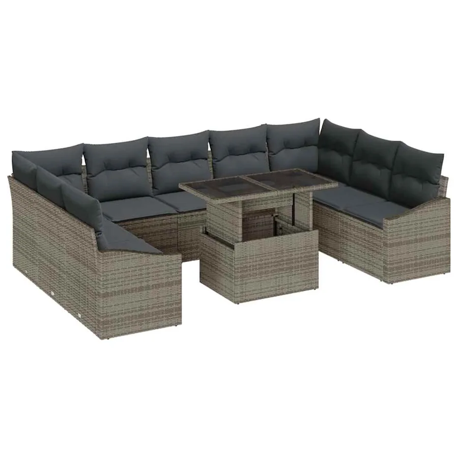 Ensemble de Canapés avec coussin 10 pcs Gris polyrotin - 2